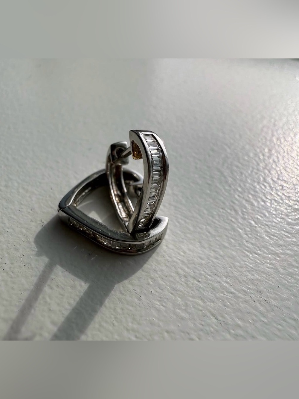 RARE 18k white gold diamond heart hoops/huggies